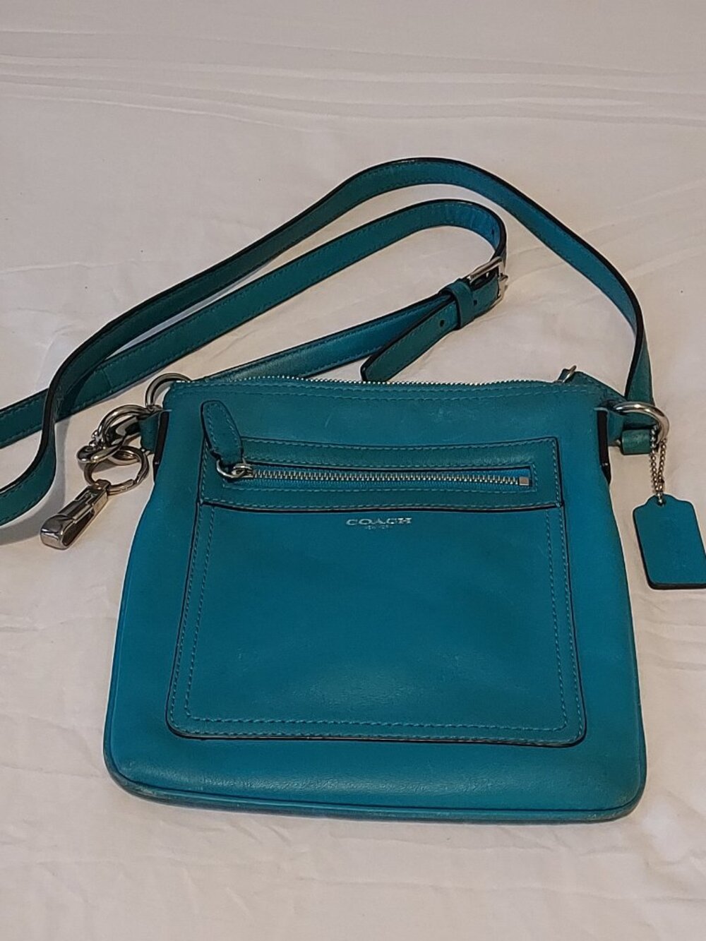 Coach Legacy Leather Turquoise Teal Crossbody Swingpack Purse